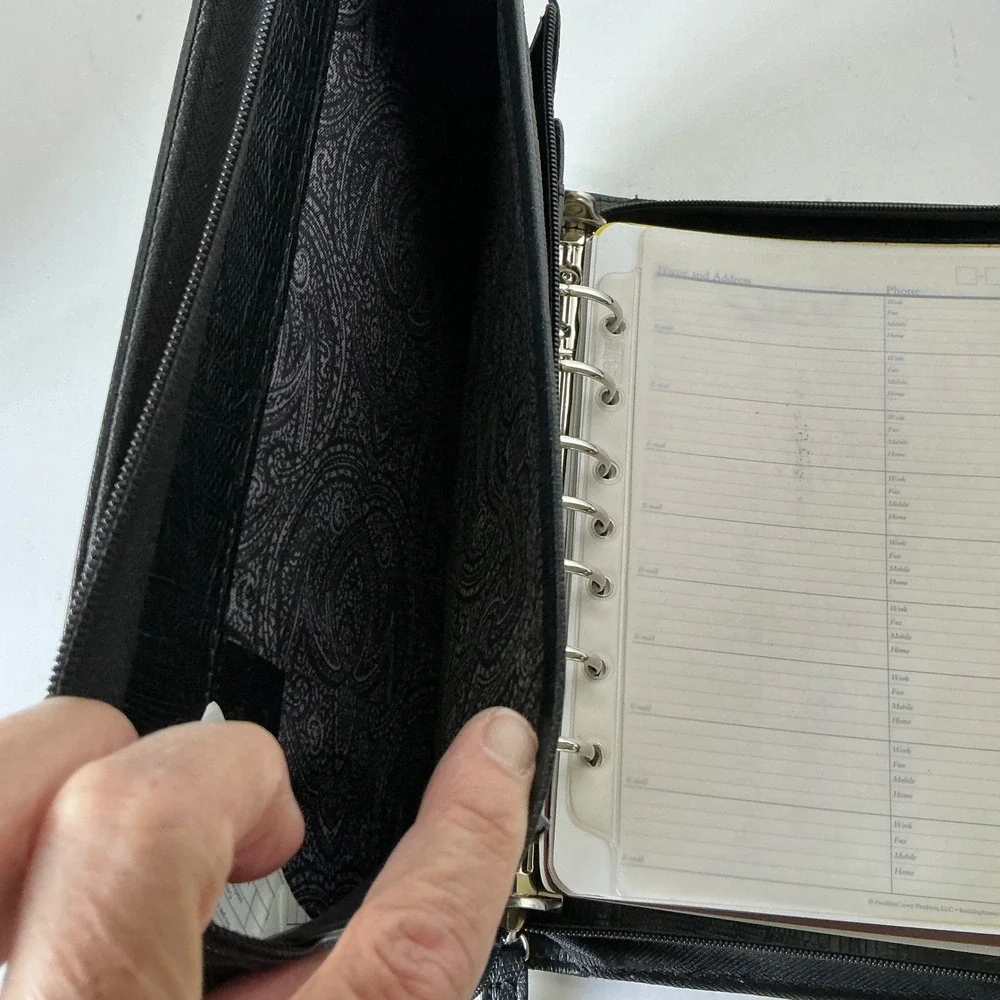Franklin Covey Planner Binder Black Faux Lizard Zip Closure Professional Office